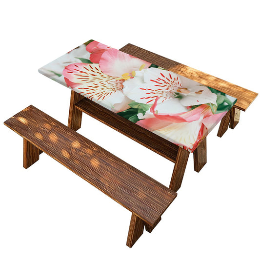 White And Pink Alstroemeria Print Picnic Table Cover