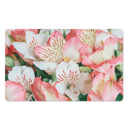 White And Pink Alstroemeria Print Polyester Doormat