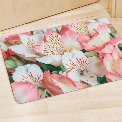 White And Pink Alstroemeria Print Polyester Doormat