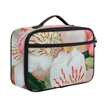 White And Pink Alstroemeria Print Portable Lunch Bag