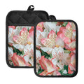 White And Pink Alstroemeria Print Pot Holders With Pocket