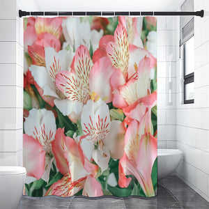 White And Pink Alstroemeria Print Premium Shower Curtain