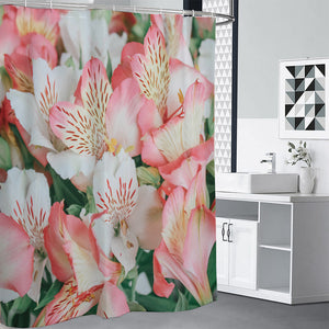 White And Pink Alstroemeria Print Premium Shower Curtain