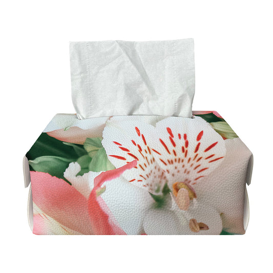 White And Pink Alstroemeria Print Rectangle Tissue Box Cover