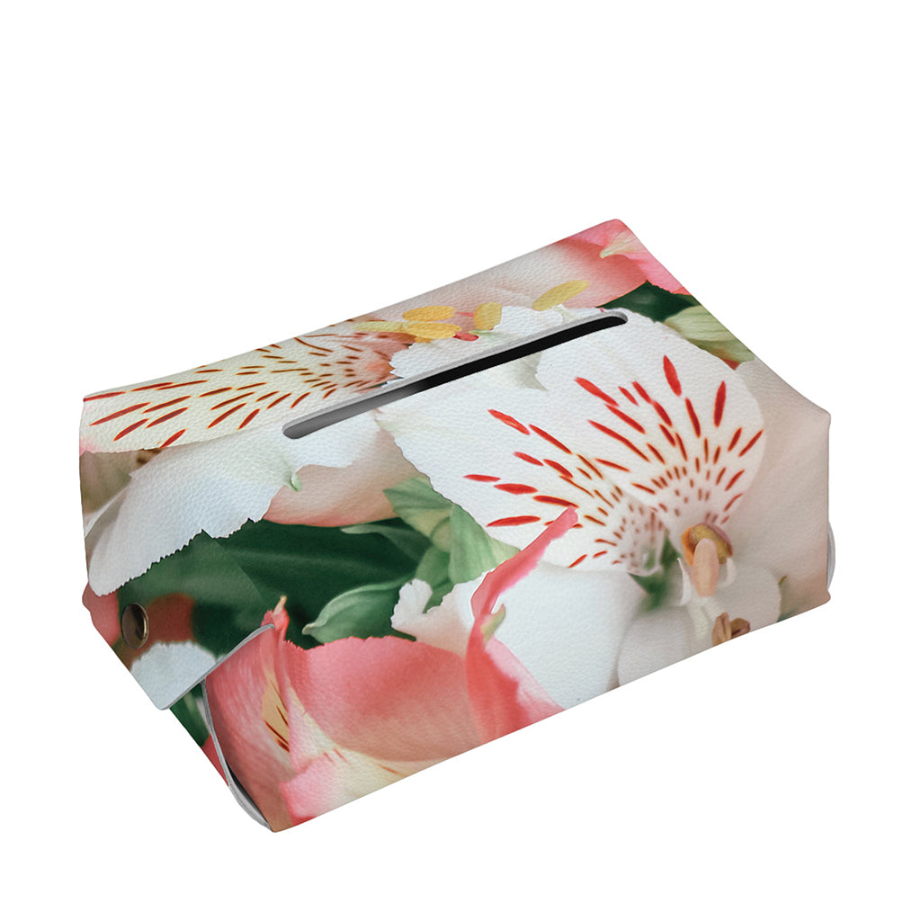 White And Pink Alstroemeria Print Rectangle Tissue Box Cover