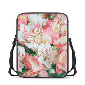 White And Pink Alstroemeria Print Rectangular Crossbody Bag