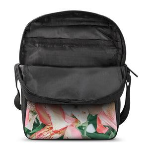 White And Pink Alstroemeria Print Rectangular Crossbody Bag