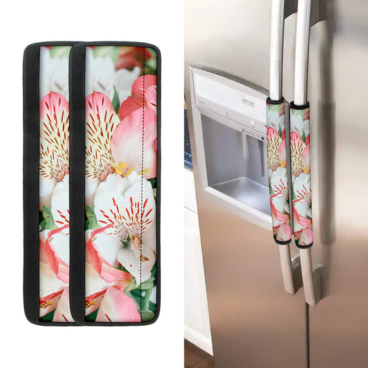 White And Pink Alstroemeria Print Refrigerator Handle Covers