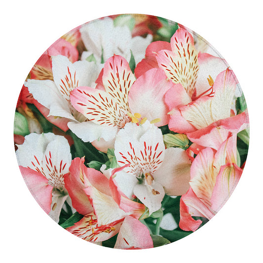White And Pink Alstroemeria Print Round Blanket