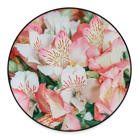 White And Pink Alstroemeria Print Round Floor Mat