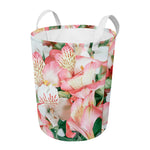 White And Pink Alstroemeria Print Round Laundry Basket