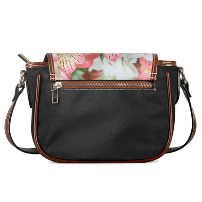 White And Pink Alstroemeria Print Saddle Bag