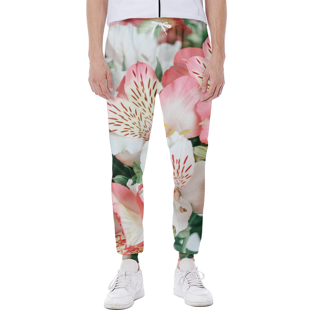 White And Pink Alstroemeria Print Scuba Joggers