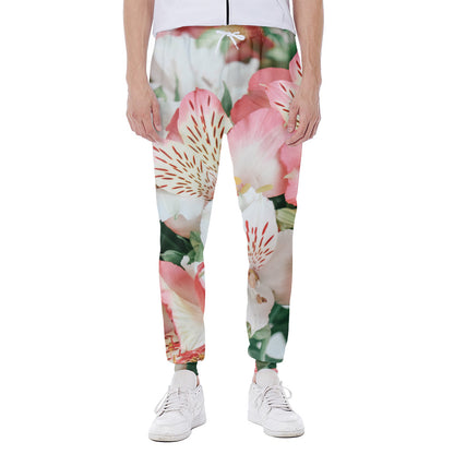 White And Pink Alstroemeria Print Scuba Joggers