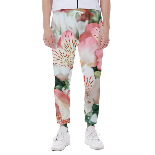 White And Pink Alstroemeria Print Scuba Joggers