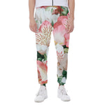 White And Pink Alstroemeria Print Scuba Joggers