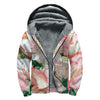 White And Pink Alstroemeria Print Sherpa Lined Zip Up Hoodie