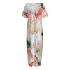 White And Pink Alstroemeria Print Short Sleeve Long Nightdress