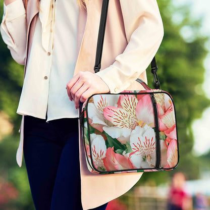 White And Pink Alstroemeria Print Shoulder Strap Bible Bag