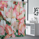 White And Pink Alstroemeria Print Shower Curtain