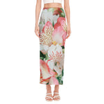 White And Pink Alstroemeria Print Side Slit Maxi Skirt