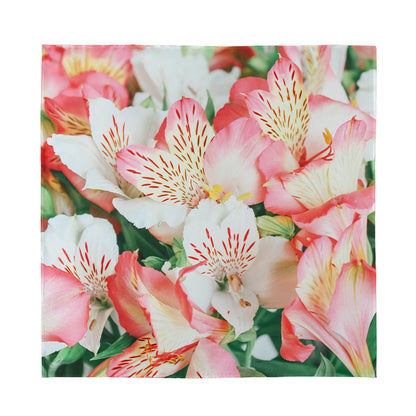 White And Pink Alstroemeria Print Silk Bandana