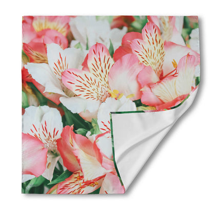 White And Pink Alstroemeria Print Silk Bandana