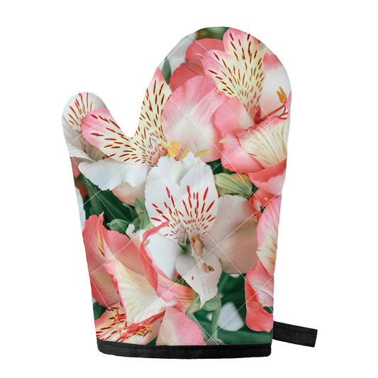 White And Pink Alstroemeria Print Single Oven Mitt
