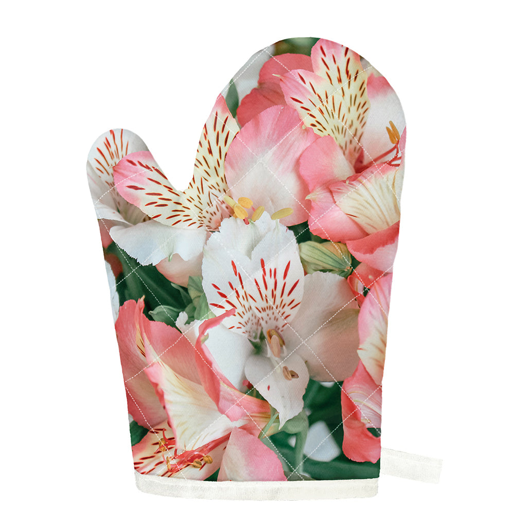 White And Pink Alstroemeria Print Single Oven Mitt