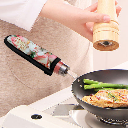 White And Pink Alstroemeria Print Skillet Handle Cover