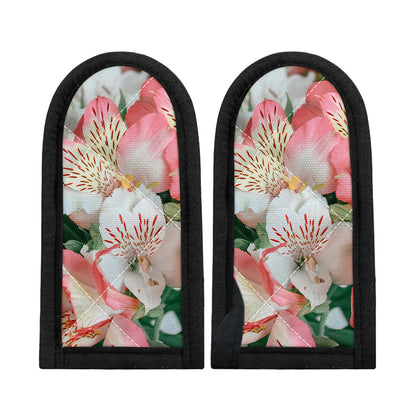 White And Pink Alstroemeria Print Skillet Handle Cover