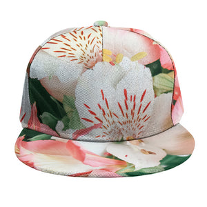 White And Pink Alstroemeria Print Snapback Cap