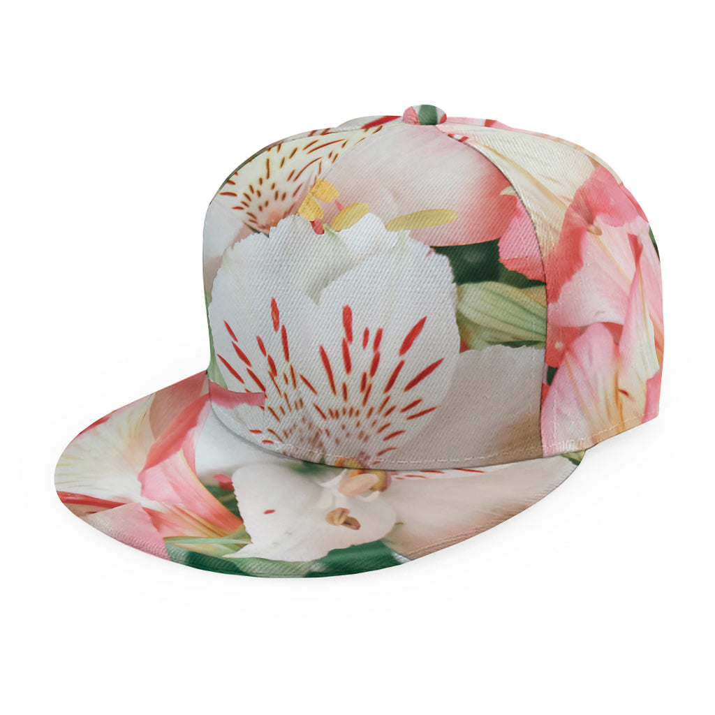 White And Pink Alstroemeria Print Snapback Cap