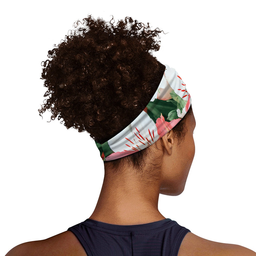White And Pink Alstroemeria Print Sports Headband