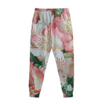 White And Pink Alstroemeria Print Sweatpants