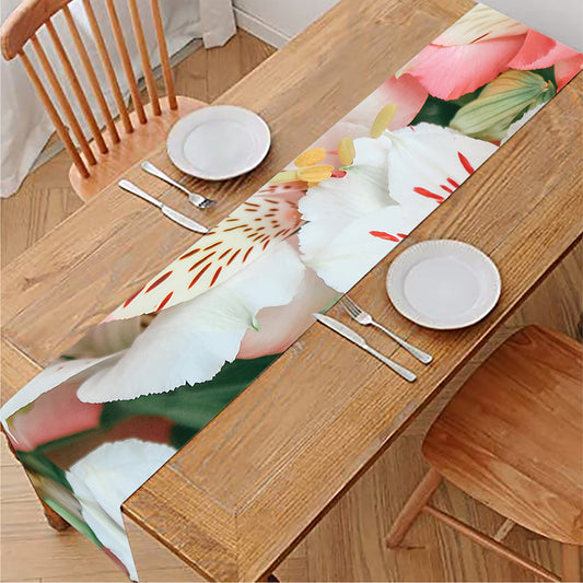 White And Pink Alstroemeria Print Table Runner