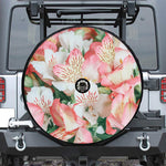 White And Pink Alstroemeria Print Tire Cover With Camera Hole