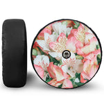 White And Pink Alstroemeria Print Tire Cover With Camera Hole