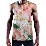 White And Pink Alstroemeria Print Training Tank Top