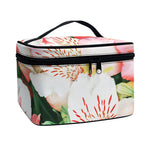 White And Pink Alstroemeria Print Travel Makeup Bag