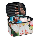 White And Pink Alstroemeria Print Travel Makeup Bag