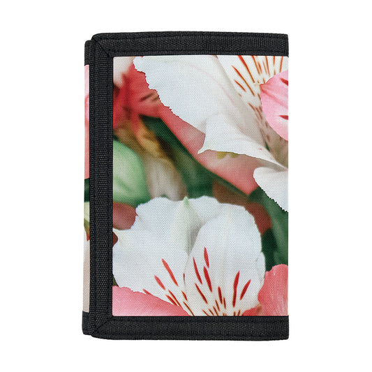 White And Pink Alstroemeria Print Trifold Wallet
