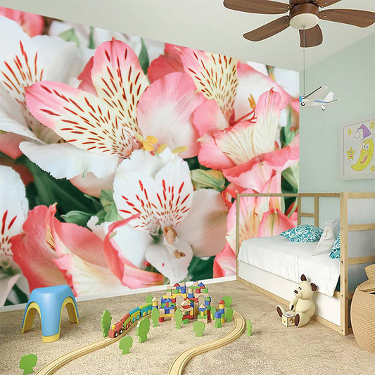 White And Pink Alstroemeria Print Wall Sticker