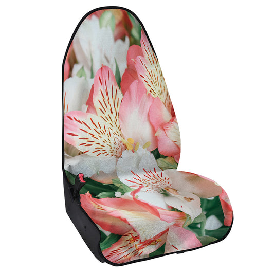 White And Pink Alstroemeria Print Waterproof Car Seat Cover