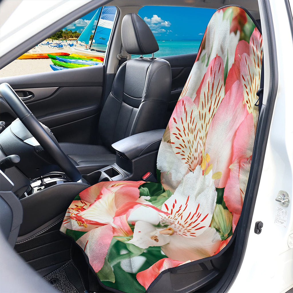 White And Pink Alstroemeria Print Waterproof Car Seat Cover