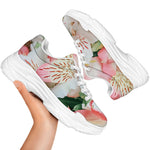 White And Pink Alstroemeria Print White Chunky Shoes