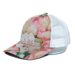 White And Pink Alstroemeria Print White Mesh Trucker Cap