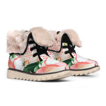 White And Pink Alstroemeria Print Winter Boots