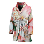 White And Pink Alstroemeria Print Women's Bathrobe