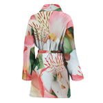 White And Pink Alstroemeria Print Women's Bathrobe